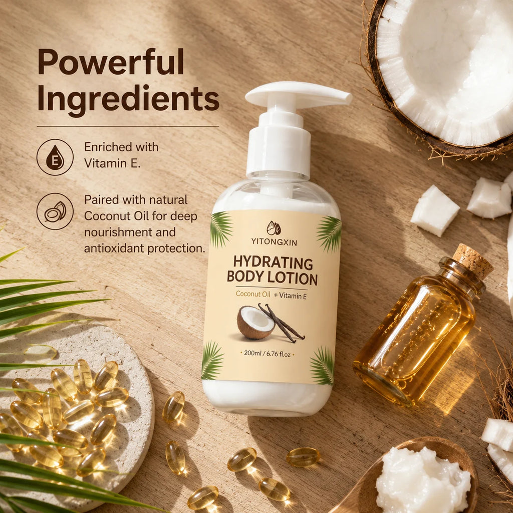 200ml Hydrating Body Lotion with Coconut Oil & Vitamin E – Vanilla Scented Moisturizer
