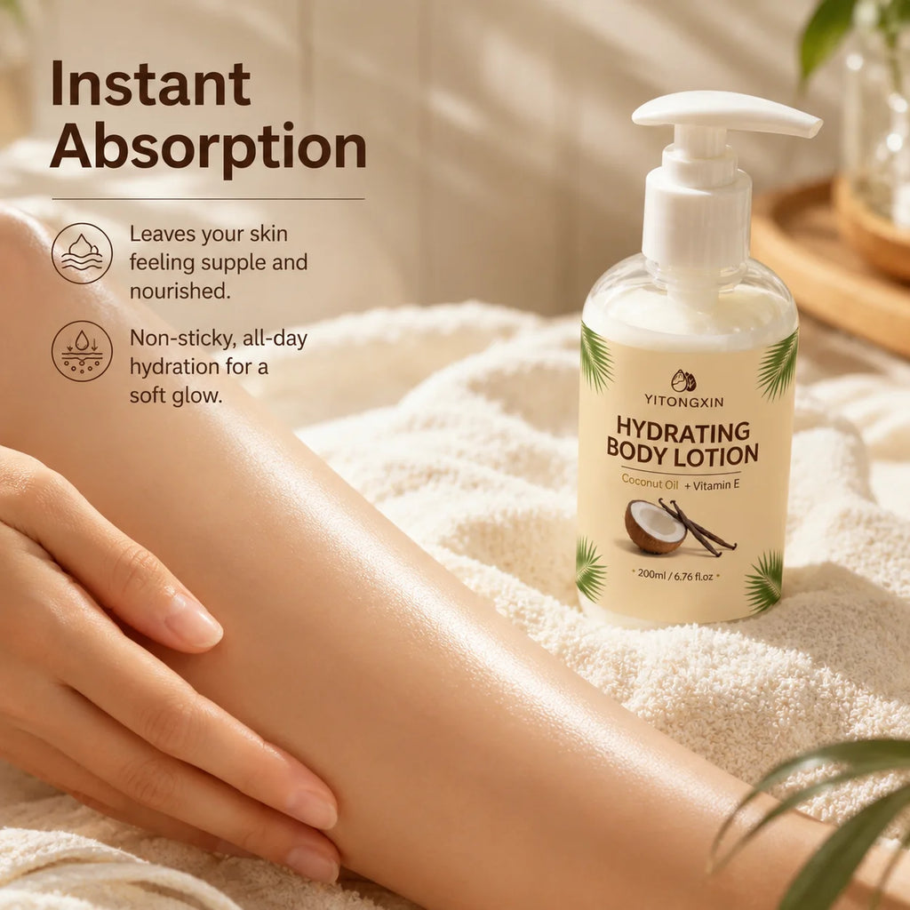 200ml Hydrating Body Lotion with Coconut Oil & Vitamin E – Vanilla Scented Moisturizer