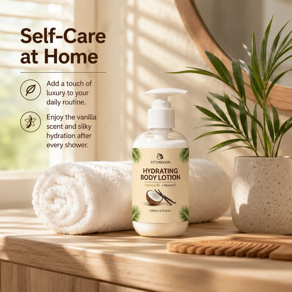 200ml Hydrating Body Lotion with Coconut Oil & Vitamin E – Vanilla Scented Moisturizer
