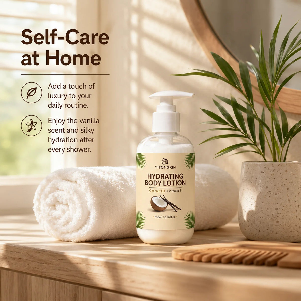 200ml Hydrating Body Lotion with Coconut Oil & Vitamin E – Vanilla Scented Moisturizer